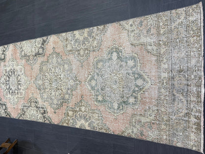 Hand Knotted Runner Rug, Antique  Runner Rug, TURKISH Runner 3 x 12.7, Vintage Runner Rug, Distressed Runner Rug Kitchen Runner