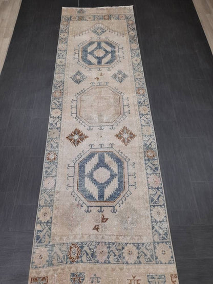 Muted Turkish Runner Rug 3.8 x 13 Oushak Runner Rug Vintage Runner Rug Hallway Runner Kitchen Runner Rug Wool Runner Rug Oriental Runner