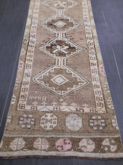 Neutral Vintage Runner Rug 2.6 x 13.4 Muted Turkish Runner Rug Oriental Runner Rug Hallway Runner Rug Kitchen Runner Rug XL Persian Runner