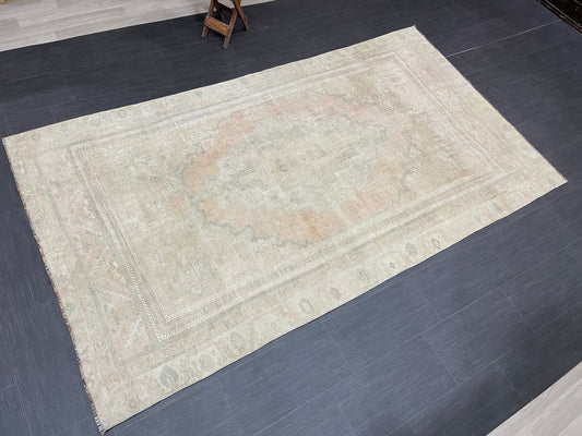MUTED Vintage RUG 5x9 TURKISH Oushak Rug Vintage Hand Knotted Rug Antique Persian Hand Made Rugs Turkish Rug Handmade Wool Rug