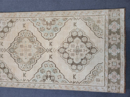 Muted Oushak Runner Rug 2.8 x 11.3 Turkish Runner Rug Vintage Runner Rug Hand Knotted Runner Rug Persian Runner Rug Wool Runner Rug