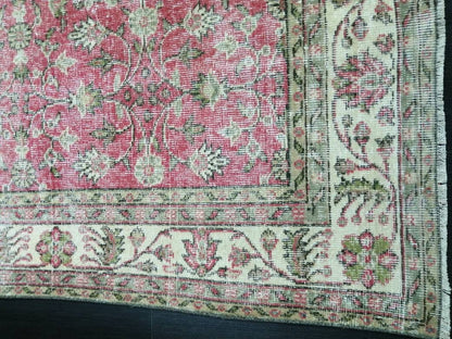 Vintage RUG 7.4 x 10.4 Vintage TURKISH Rug Persian Vintage  Rug Floral Oushak Rug Large Hand Made Rugs Vintage Turkish Pink Rug 7x10