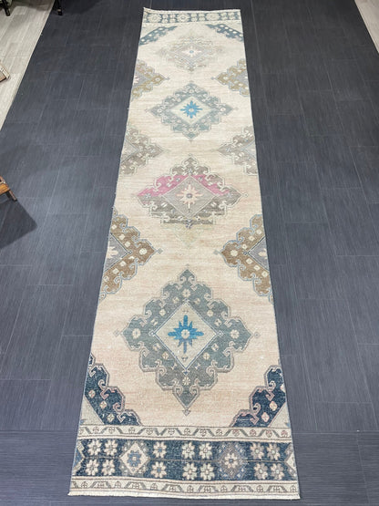 MUTED Oriental Runner Rug 3 x 12.6 Runner Antique TURKISH Runner Faded Vintage Runner Rug Muted Vintage XL Turkish Muted Runner Rug