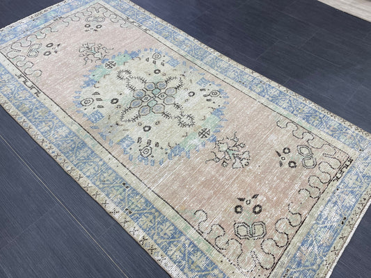 Vintage Rug TURKISH Rug Vintage 3.2 x 6.6 Oushak Rugs Muted Rug Turkish Oushak Rug, Vintage Oushak Rug Wool Rug
