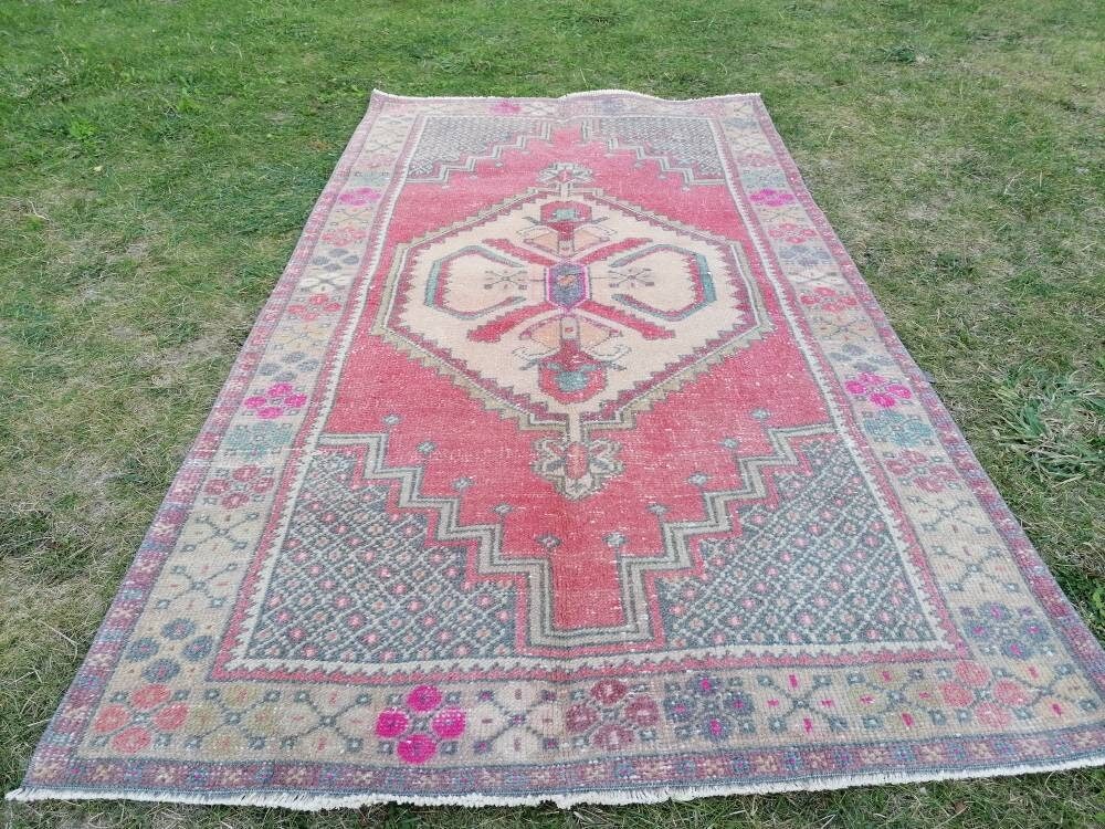Turkish wool rug vintage handmade rug oushak rug kitchen rug bohemian rug 3'8x6'4 feet