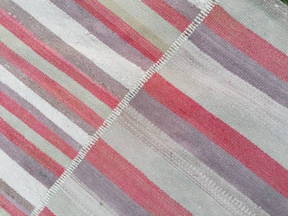 7x9.5 feet oversize wool kilim, pastel stripe rug, handmade rug living room, entryway turkish kilim rug, lounge area kilim rug, bigest kilim