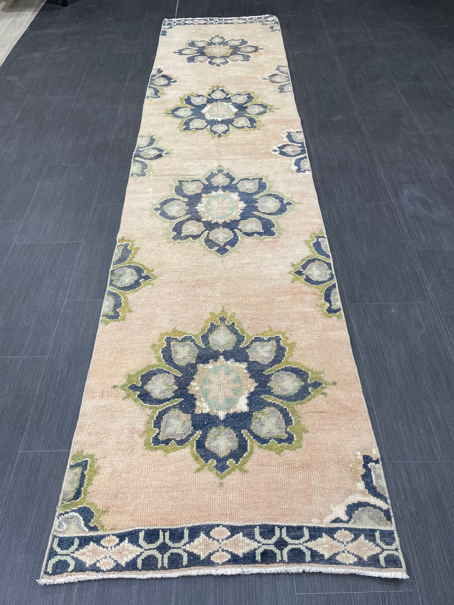 Hand Knotted Runner 2.4 x 10.5 Vintage Runner Rug Hallway Runner Rug Kitchen Runner Rug Wool Runner Rug Wool Turkish Runner Rug