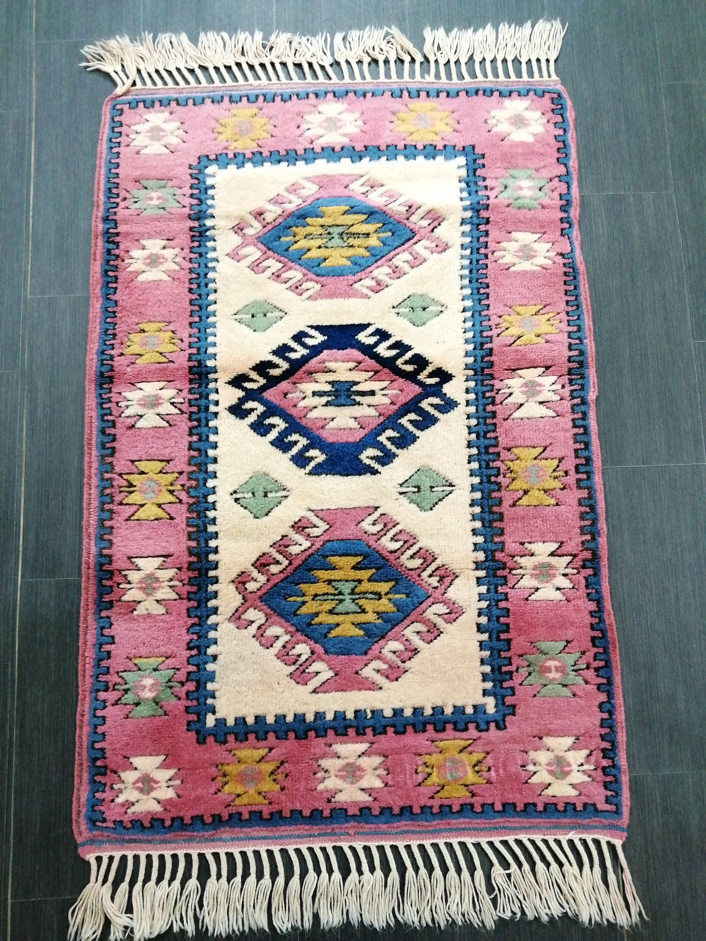 4.3X2.9 PINK AND NAVY Rug Hand Made Rug, High Pile Oushak Rug,  3x4 Boho Rug, Rug Runner, Plush Turkish Rug, Farmhouse Rug, Vintage Wool rug