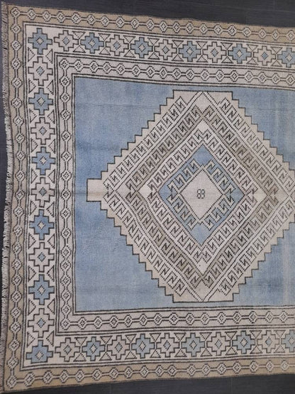 Quality Handmade Rug 4.8 x 8.4 Vintage Rug Oushak Rug Wool Boho Rug, Persian Rug Fun Turkish Rug LIGHT Blue Rug Ice Blue Oriental Wool rug