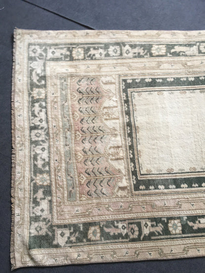 3.6x6 feet natural muted entryway floor rug, turkish living room large rug, vintage black handmade bedroom area rug, office floor wide rug