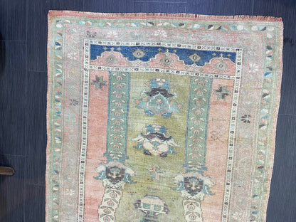 Vintage RUG, TURKISH Oushak Rug Hand Knotted 3 x 4.2 Rug, Oriental Rug, Vintage Persian Rug, Handmade Rug, Antique Rug, Woven Rug