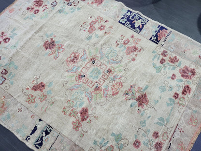 TURKISH Oushak Rug, Vintage 4 x 5.7 Rug, Vintage Persian Rug, Wool Oushak Rug, Handmade Rugs, Vintage Turkish Rug