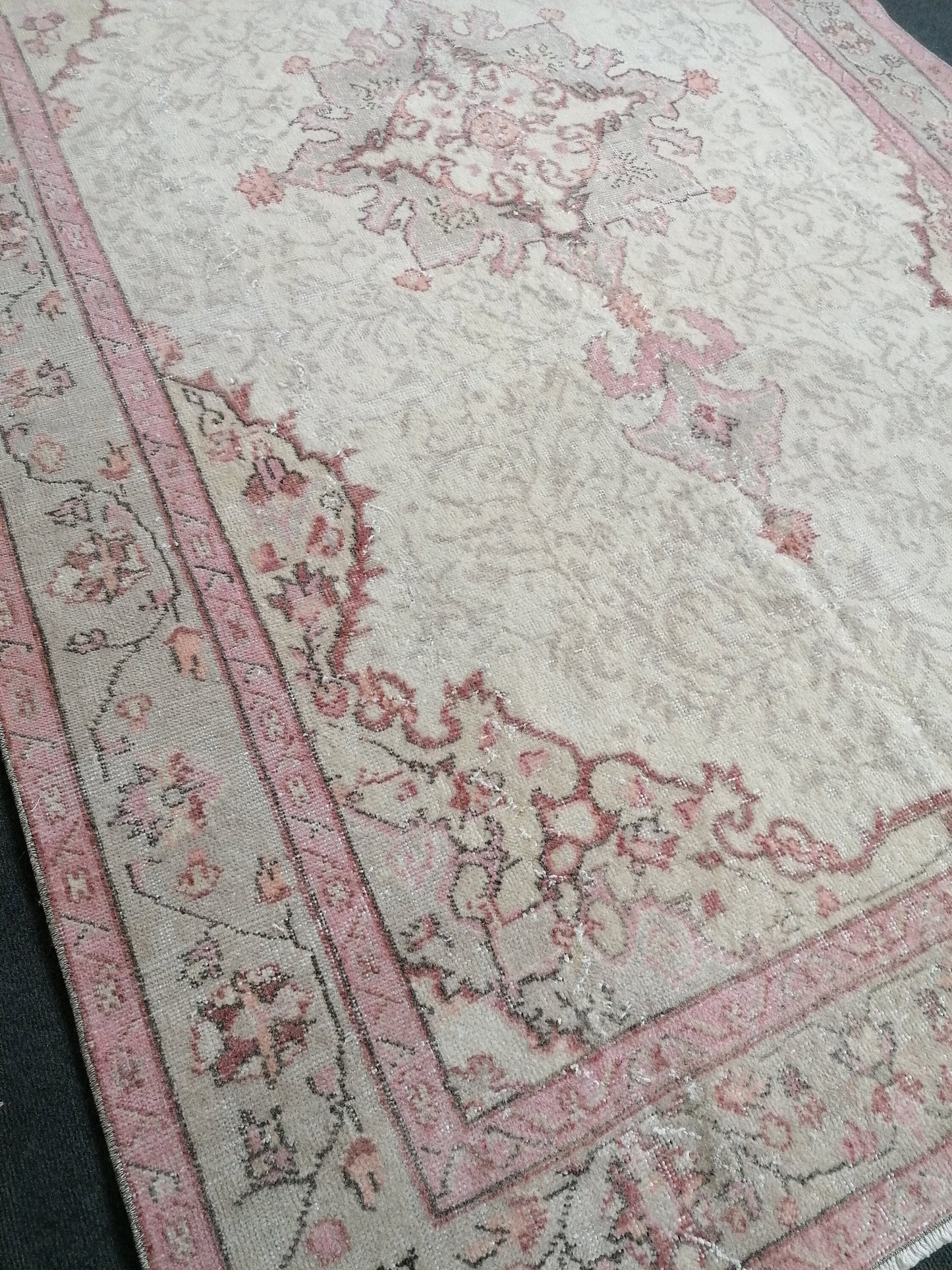 5.5x9.7 Large vintage pink pastel rug  oushak handmade wool rug, muted area rug, bohemian rug