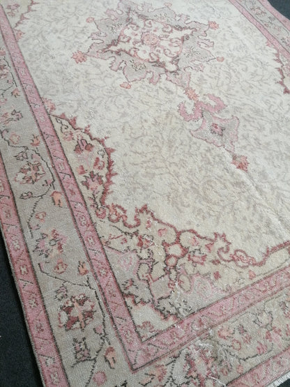 5.5x9.7 Large vintage pink pastel rug  oushak handmade wool rug, muted area rug, bohemian rug