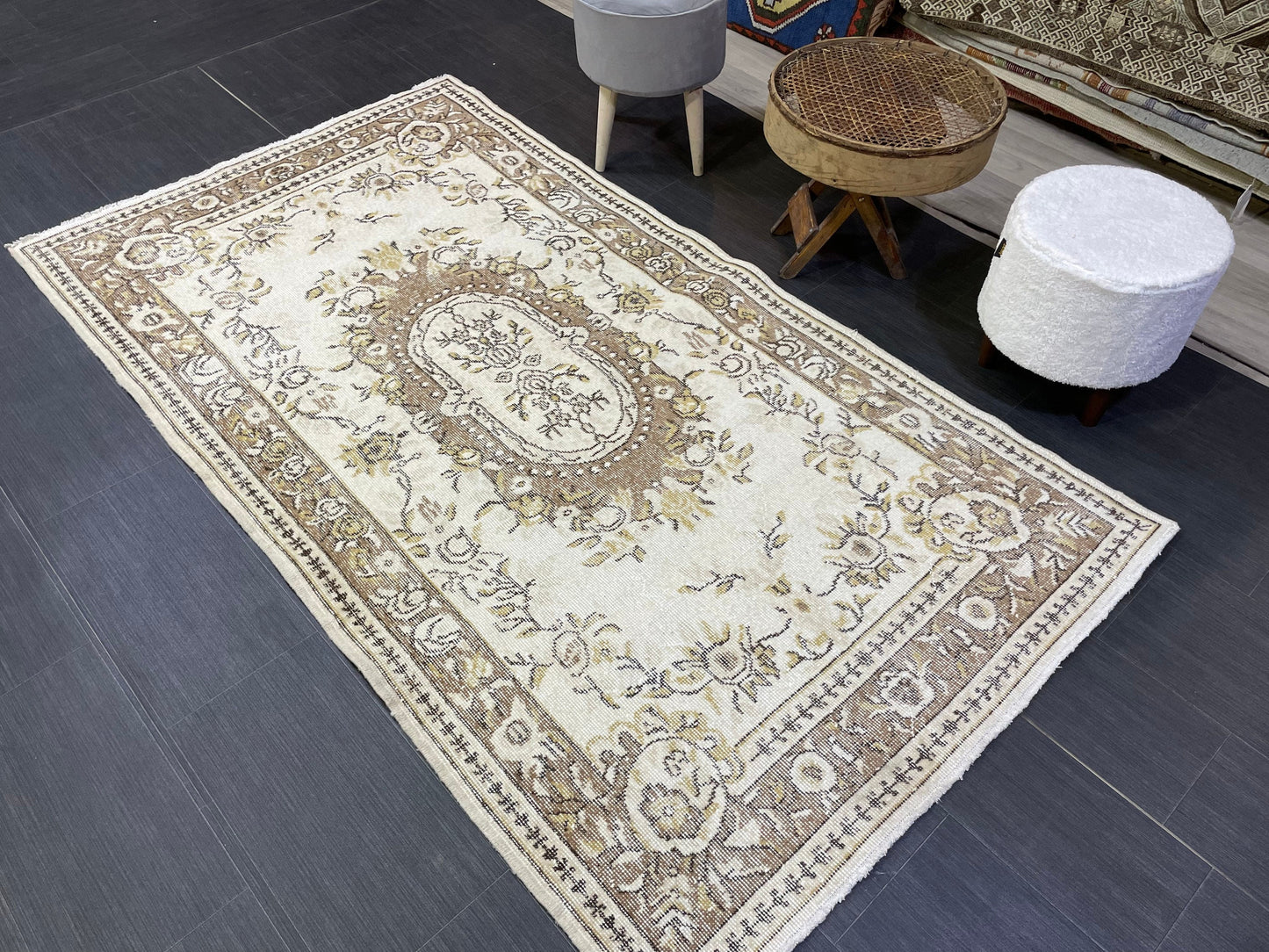Neutral Rug, Persian RUG, TURKISH 4x7 Rug, Hand knotted Rug, Oriental Rug, Vintage Rug, Handmade Rug, Antique Rug, Oushak Rug, woven rug.