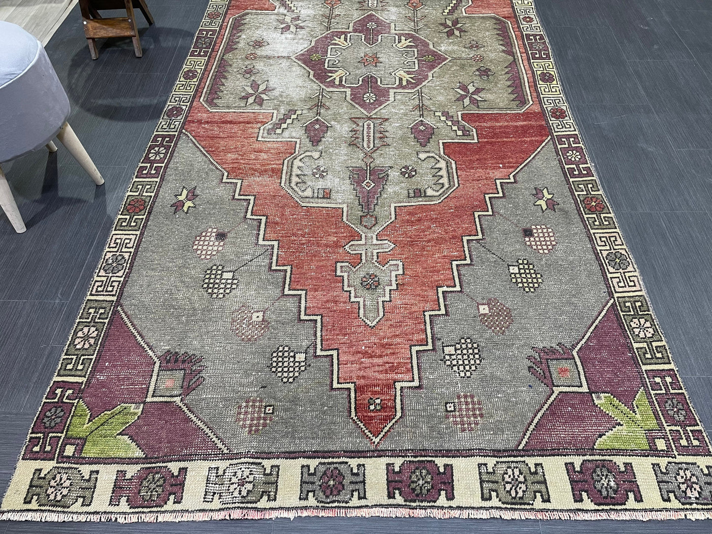 Natural Wool Rug, TURKISH 4.5 x 10.9 Rug, Vintage Turkish Rugs, Anatolian Oushak Rug, Handmade Rug, Vintage Rug, Hand Knotted rug