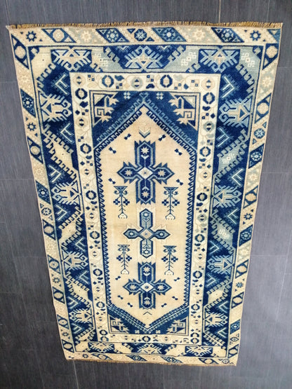6.8 X 3.9 Rugs, Hand Made Rug, Oushak Rug, Rustic Rug,  BLUE Rug, Rug Runner, Turkish Rug, Farmhouse Rug, Vintage Rug, Wool rug