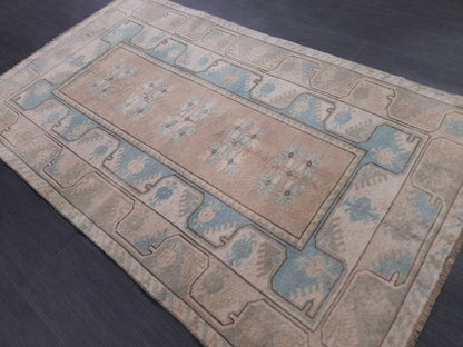 Muted Vintage Turkish Rug 3.5 x 6  Oushak Rug, Wool Oriental Rug, Blue Muted Vintage Persian Rug, Hand Made Rug Blue Vintage Wool Rug