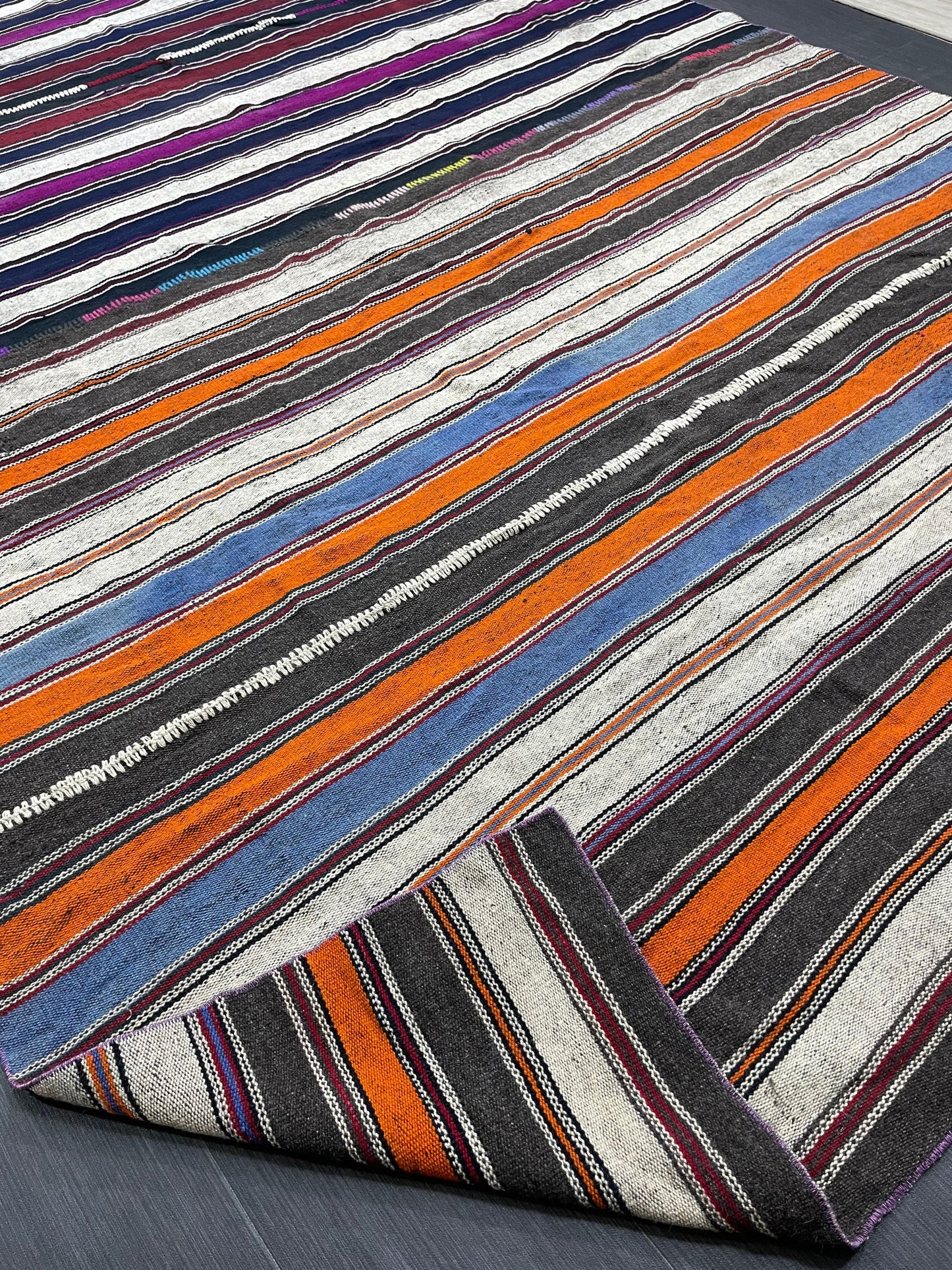 7.5 x 15.4  Vintage Flat woven Rug, Turkish Rug Handmade Flatweave Carpet , Stripped Flatweaving, Rustic Rug, Farmhouse Rug, Oushak Rug