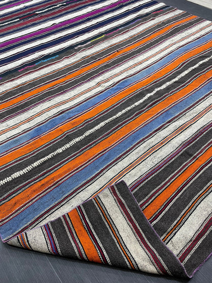 7.5 x 15.4  Vintage Flat woven Rug, Turkish Rug Handmade Flatweave Carpet , Stripped Flatweaving, Rustic Rug, Farmhouse Rug, Oushak Rug
