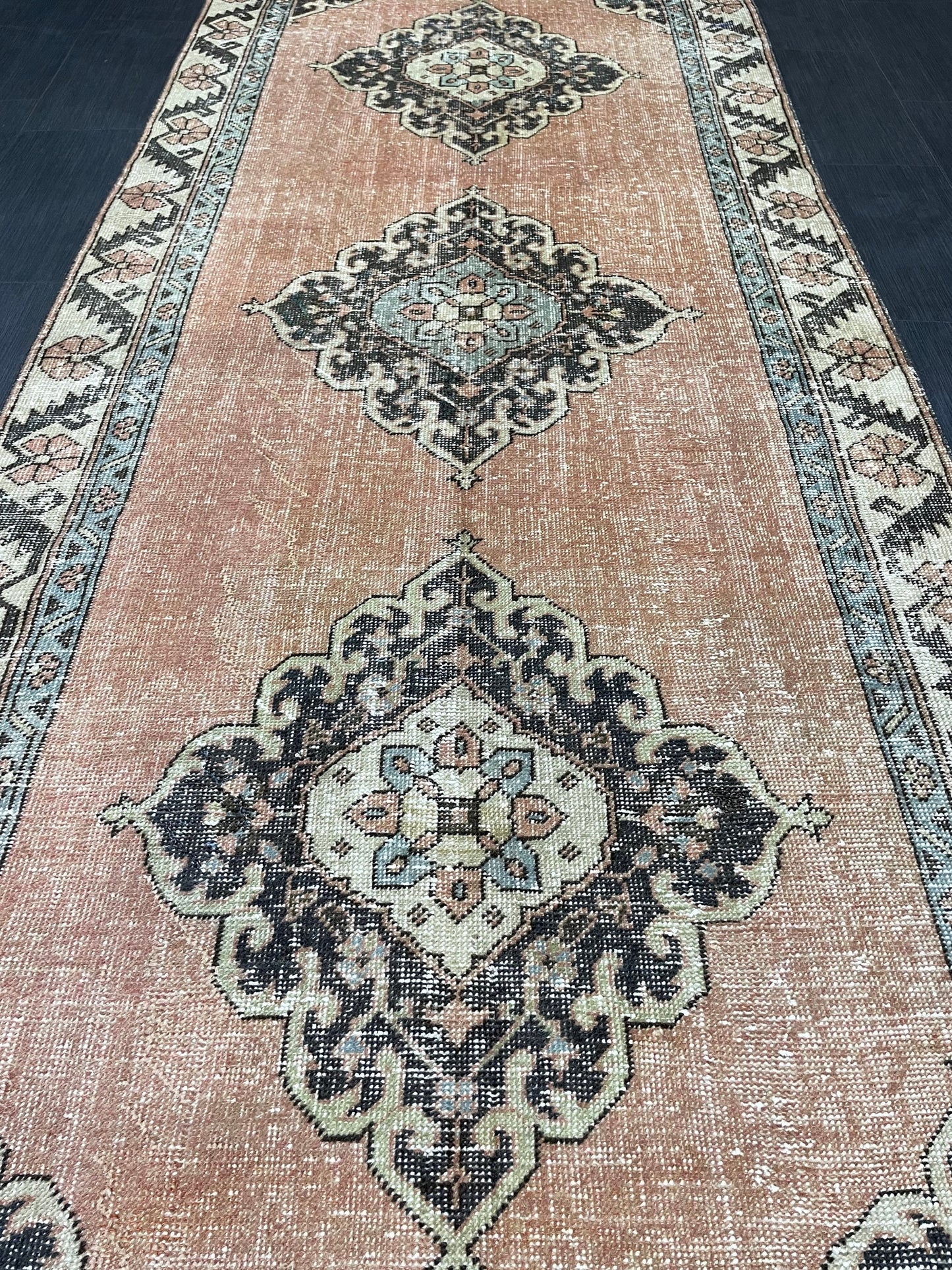 Hand Knotted Runner 4 x 10.4 Turkish Runner Rug Vintage Runner Rug Hallway Runner Rug Kitchen Runner Rug Wool Runner Rug Wool Nomad Rug