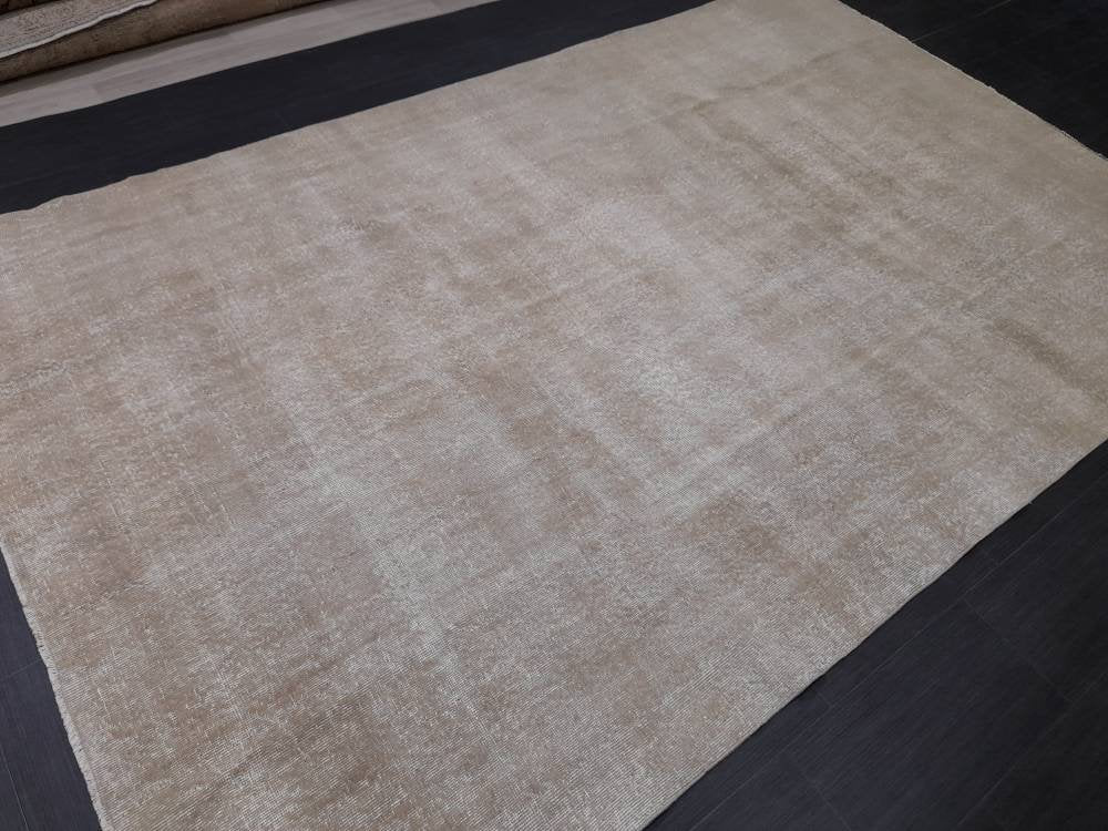 NEUTRAL Vintage OUSHAK RUG 6.5 x 10 Neutral Large Vintage Rug Wool Varigated No Dye Rug Turkish Muted Hand Made Rugs Vintage One Plain Rug
