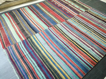 8.4 x 10 Oriental Vintage Flat woven Rug,  Flatweave Carpet , Stripped Flatweaving, Boho Rug, Farmhouse Rug, Turkish Kilim Rug