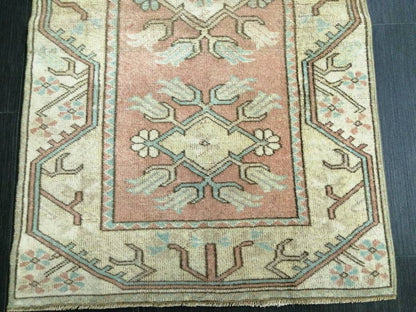 Vintage PINK Rug Hand Made Rug, 2.4 x 4.3  Vintage Oushak Rug, Boho Rug, Plush Turkish Rug, Farmhouse Rug, Vintage Wool rug