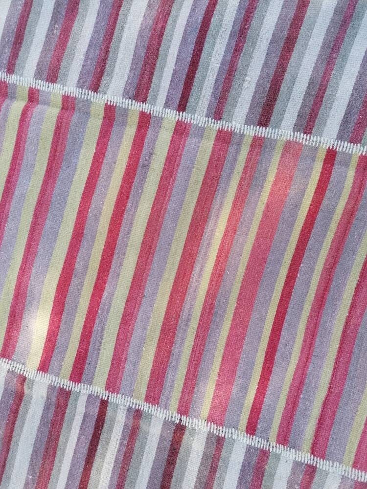 9.5x9.9 Flatwoven kilim rug stripe turkish handmade rug, Flatwoven vintage oushak rug, wool rug