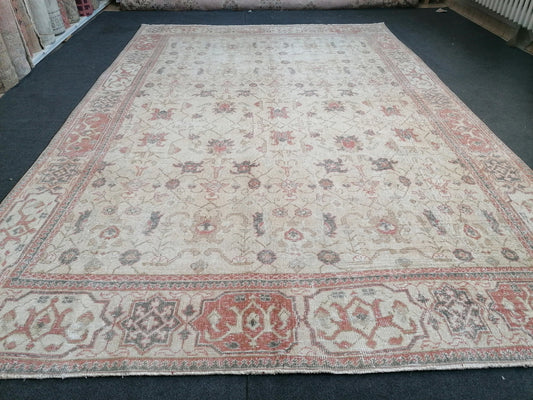 Vintage rug 6'10x10'4 large turkish rug, pastel vintage turkish rug, oushak hand made wool rug, large living room rug, bohemian rug