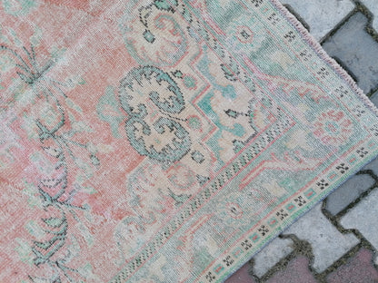Large vıntage green rug, dıstressed oushak rug 9'5x5'9 turkish area rug