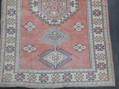 Muted Vintage Turkish Rug 5.2 x 8  Oushak Rug, Wool Oriental Rug Pink Muted Vintage Persian Rug, Hand Made Rug Pink Vintage Wool Rug 5x8