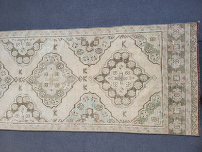 Muted Oushak Runner Rug 2.8 x 11.3 Turkish Runner Rug Vintage Runner Rug Hand Knotted Runner Rug Persian Runner Rug Wool Runner Rug