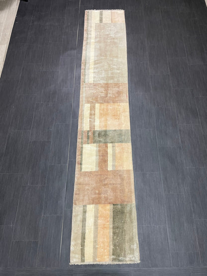 Hand Knotted Runner Rug 2 x 10.9 Modern     Oushak Runner Rug Turkish Runner Rug Abstract Rug Hallway Runner Kitchen Runner Wool Runner