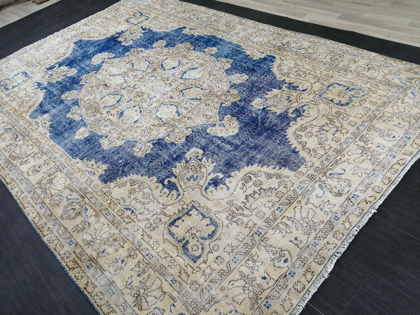 Blue OUSHAK RUG TURKISH Distressed Oushak Rug Vintage 7.5 x 11 Runner Rug Vintage Rug Wool Oriental Rug Hand Made Rugs Vintage Turkish Rug