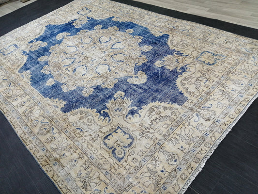 Blue OUSHAK RUG TURKISH Distressed Oushak Rug Vintage 7.5 x 11 Runner Rug Vintage Rug Wool Oriental Rug Hand Made Rugs Vintage Turkish Rug