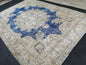 Blue OUSHAK RUG TURKISH Distressed Oushak Rug Vintage 7.5 x 11 Runner Rug Vintage Rug Wool Oriental Rug Hand Made Rugs Vintage Turkish Rug