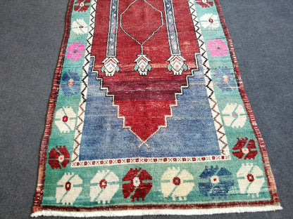 OUSHAK RUG TURKISH Rug Floral Low Pile Tulu Rug  Oushak Runner Rug Vintage Shaggy Rug Wool Oushak Rug Hand Made Rugs Vintage Turkish Rug
