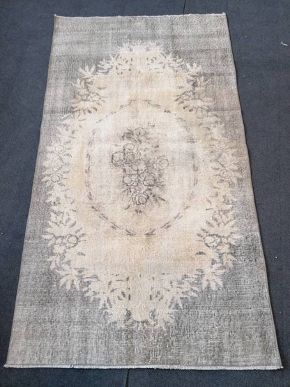 Turkish rug, oushak rug 3'8x6'6 vintage rustic rug, vintage oushak rug, kitchen area rug,