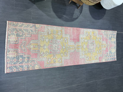 Distressed VINTAGE Rugs, Handmade 2 x 6.7 Runner Rug, Oushak Rug, Wool Rustic Runner Rug, Antique Runner Rug, Turkish Rug, Short Runner Rug,