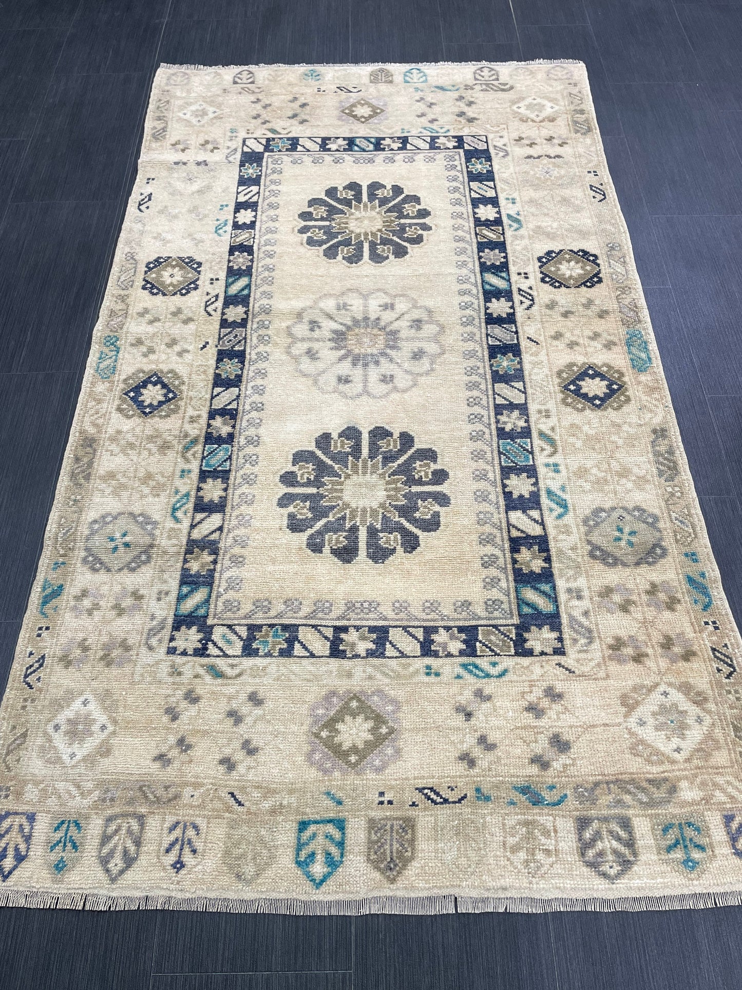 Vintage Handmade Rug Muted  3.6 x 6.3 Vintage Rug Wool Oushak Rug Hand Made Rugs Vintage Turkish Rug Living Room Rug