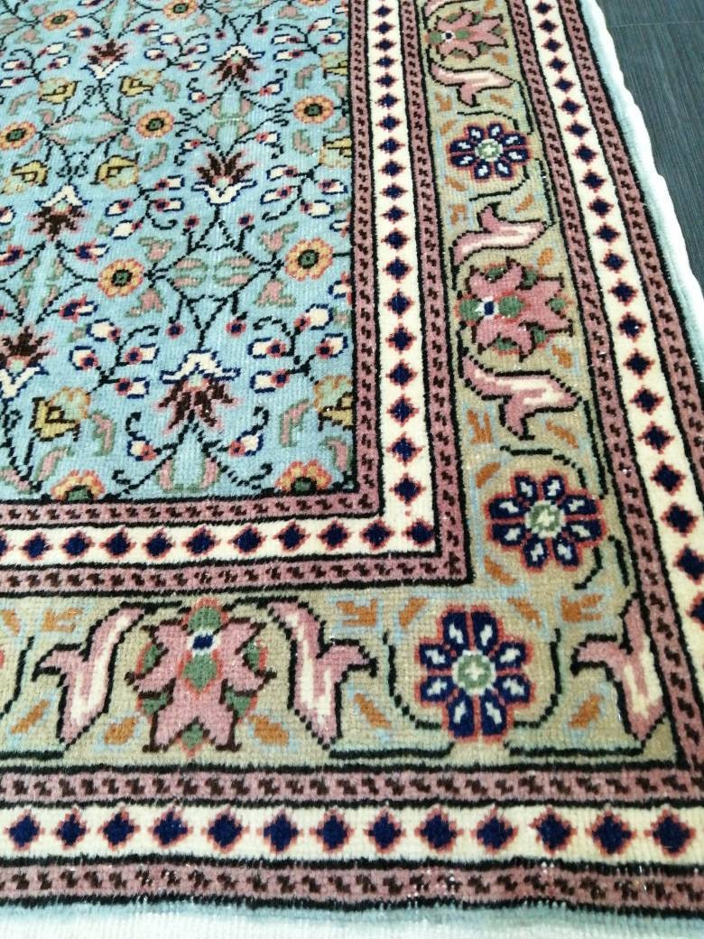 3.6 x 5.8 Blue Hand Made Rug, Oushak Rug, Rustic Rug, Bohemian Rug, Rug Runner, Turkish Rug, Farmhouse Rug, Vintage Rug, Wool rug