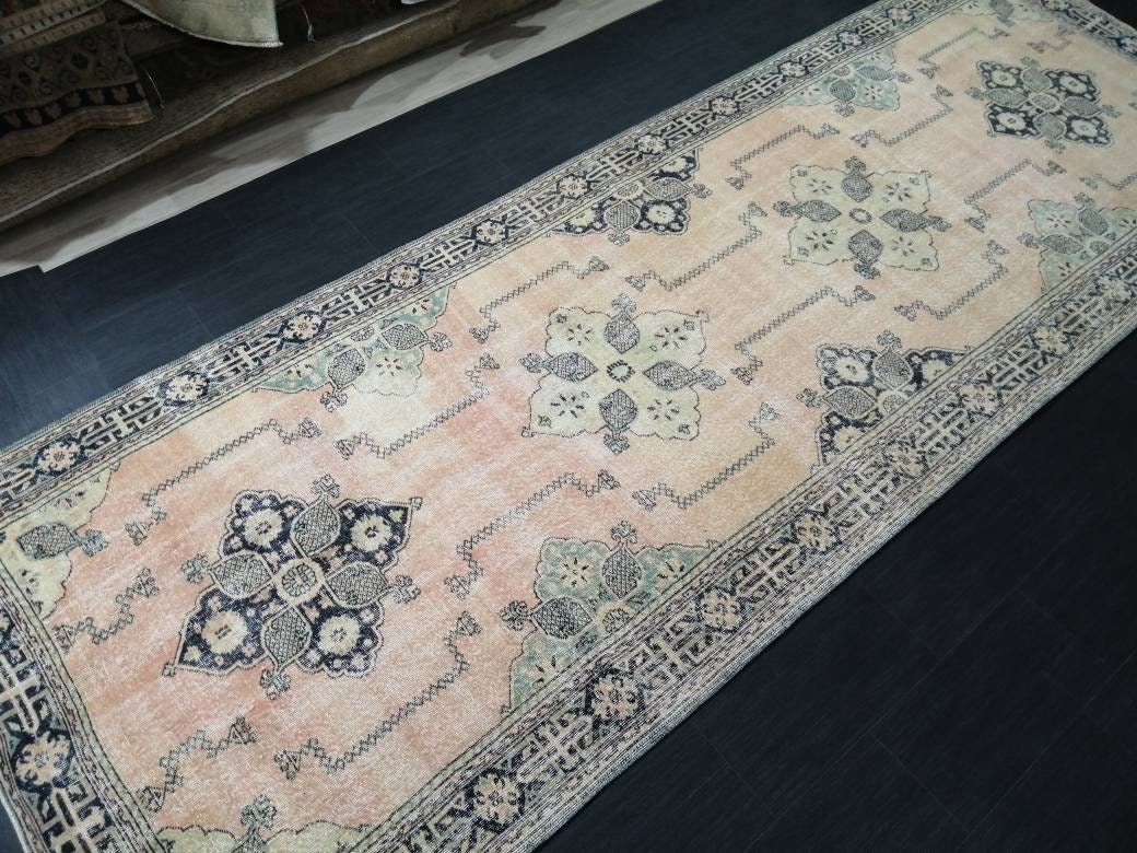 4.7 x 13 Oriental Runner Navy Oushak Runner Rug Turkish Runner Rug Vintage Runner Rug Hallway Runner Rug Kitchen Runner Rug Wool Runner
