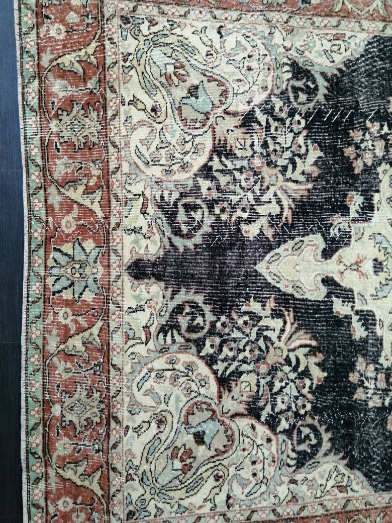 Vintage RUG 7 x 10. 4 TURKISH Oushak Rug Vintage Navy Oriental Rug  Vintage Persian Rug Hand Made Rugs  Turkish Rug
