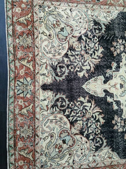 Vintage RUG 7 x 10. 4 TURKISH Oushak Rug Vintage Navy Oriental Rug  Vintage Persian Rug Hand Made Rugs  Turkish Rug
