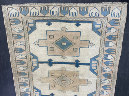 Vintage Blue Rug Muted 4.6 x 6.3 Vintage Rug Wool Light Blue Oushak Rug Hand Made Rugs Vintage Turkish Rug Living Room Rug