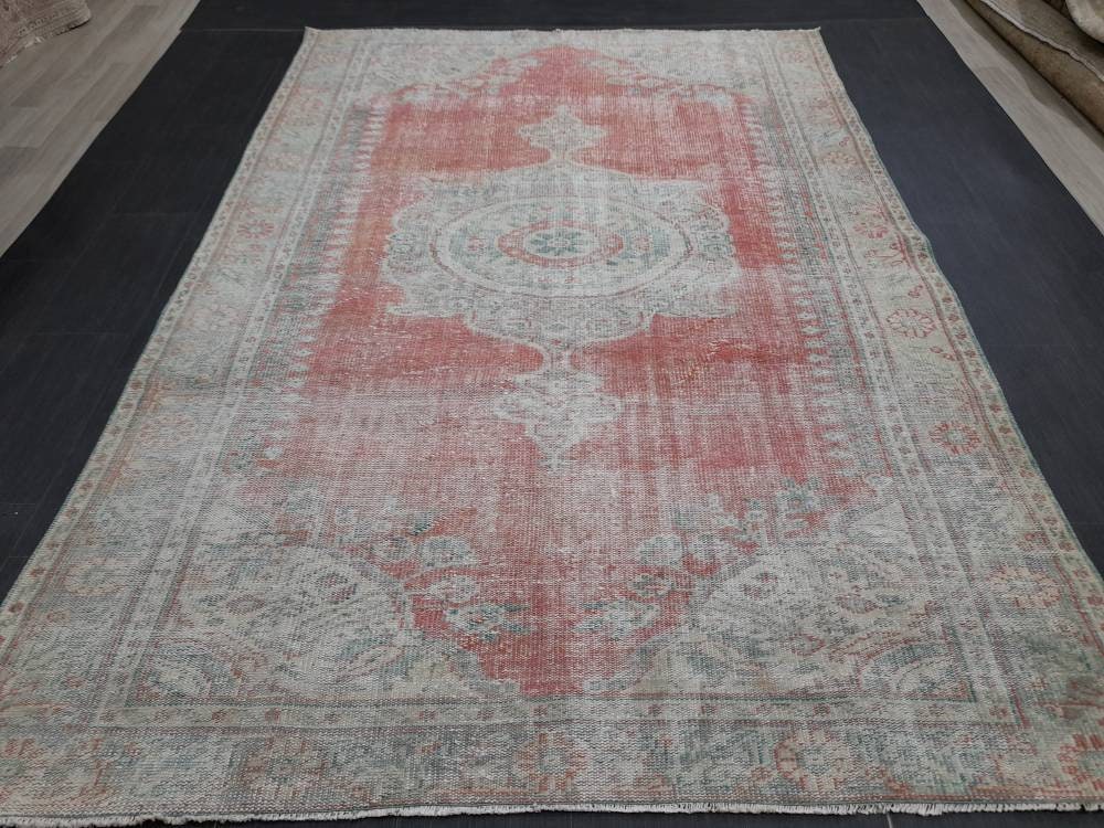 OUSHAK RUG TURKISH 6x9 Rug Vintage Rug Vintage Oriental Rug Wool Hand Knotted Rug Hand Made Rugs Antique Turkish Rug 6.2 x 9.1 Rug
