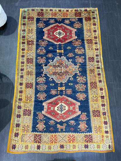 Antique RUG, Turkish Oushak 5 x 8.3 Rug, One Of A Kind Rug, Vintage Persian Rug, Blue Vintage Rug, Fine Wool Unique Rug, Rear Turkish Rug,