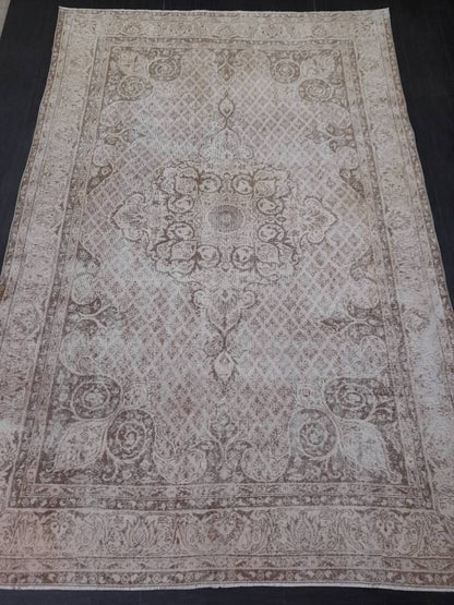 NEUTRAL PERSIAN RUG 6.7 X 10.2 Muted Oushak Rug Vintage Oushak Rug Vintage  Rug Wool Hand Made Rug Vintage Persian Rug Vintage Oriental Rug