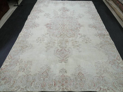 Oriental Rug 7x11 Vintage Turkish Rug Oushak Rug Turkish  Rug, Distressed Persian Rug, Distressed Wool large Neutral Rug 11 x 7